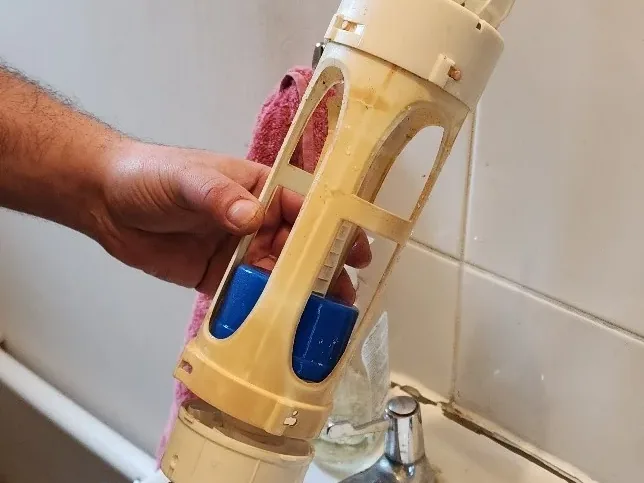 Dye used around bathroom fittings during waste pipe investigation