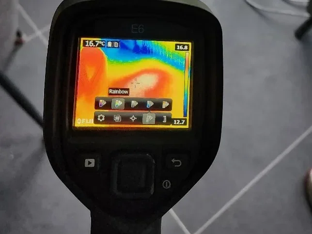 Thermal imaging used during underfloor heating leak detection