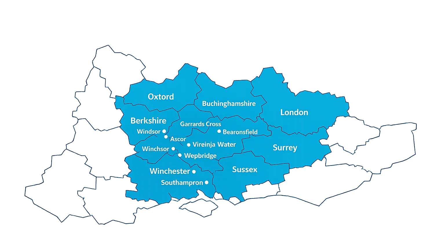 Coverage map showing leak detection service areas across London and Southern England